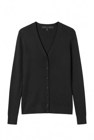 Feather Weight Ribbed Vneck Slim Cardi in Black