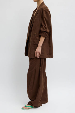 Garment Dyed Silky Cotton Liam Blazer in Brown
