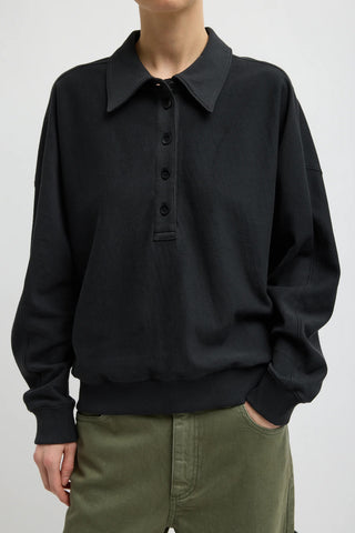 Light Weight Sweatshirting Polo in Black