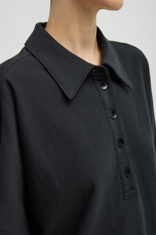 Light Weight Sweatshirting Polo in Black