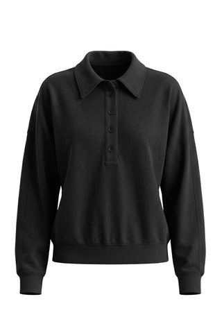 Light Weight Sweatshirting Polo in Black