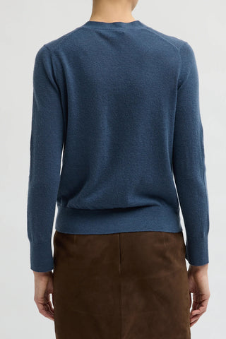 Mercerized Wool V Neck Shrunken Cardigan in Blue Fog