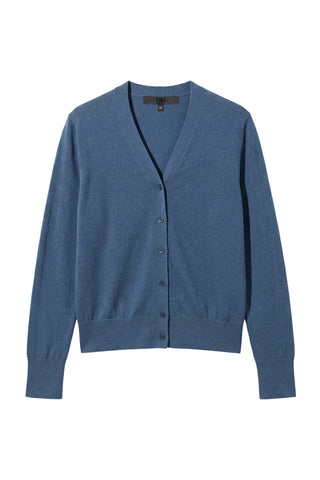 Mercerized Wool V Neck Shrunken Cardigan in Blue Fog