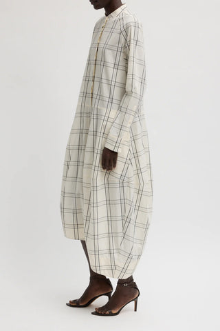 Russel Plaid Balloon Dress in Ivory/Black