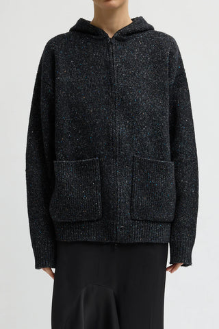 Speckled Tweed Zip Up Hoodie Jacket in Black Multi