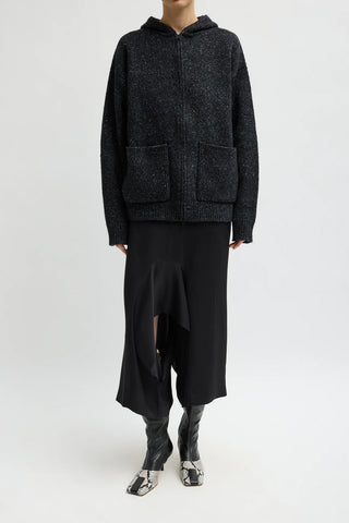 Speckled Tweed Zip Up Hoodie Jacket in Black Multi