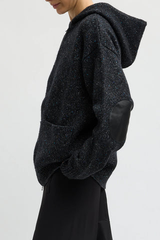Speckled Tweed Zip Up Hoodie Jacket in Black Multi