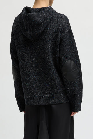 Speckled Tweed Zip Up Hoodie Jacket in Black Multi