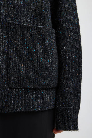 Speckled Tweed Zip Up Hoodie Jacket in Black Multi