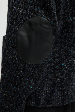 Speckled Tweed Zip Up Hoodie Jacket in Black Multi