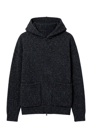 Speckled Tweed Zip Up Hoodie Jacket in Black Multi