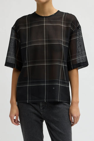 Sheer Check Wool Gauze Easy T in Black Multi