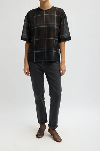 Sheer Check Wool Gauze Easy T in Black Multi