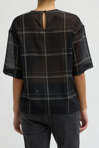 Sheer Check Wool Gauze Easy T in Black Multi