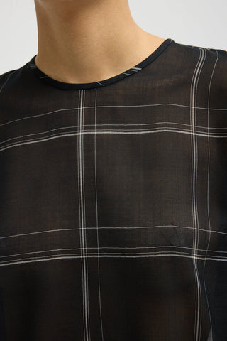 Sheer Check Wool Gauze Easy T in Black Multi