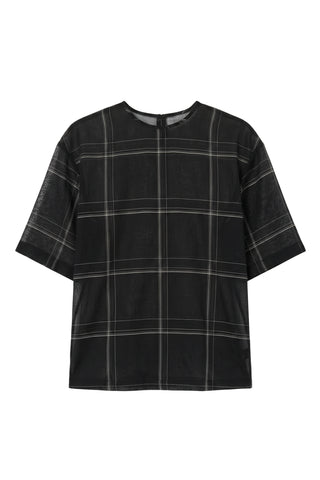 Sheer Check Wool Gauze Easy T in Black Multi