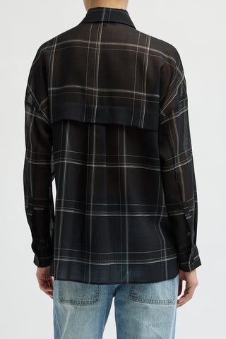 Sheer Wool Gauze Check Oversized Shirt in Black Multi