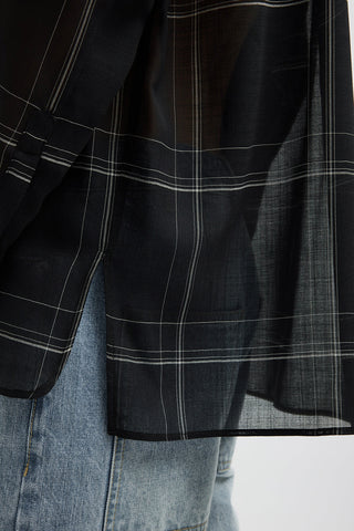 Sheer Wool Gauze Check Oversized Shirt in Black Multi