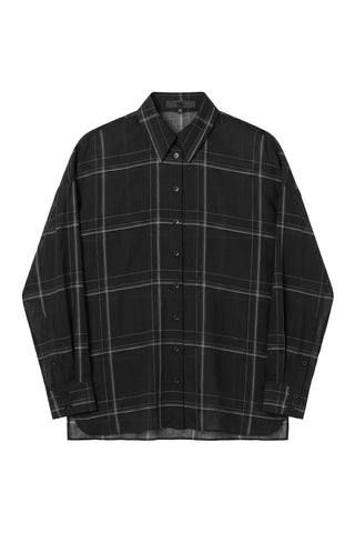 Sheer Wool Gauze Check Oversized Shirt in Black Multi