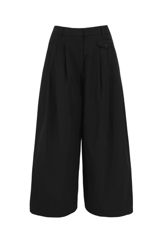 Bio Twill Triple Pleat Cropped Pant in Black