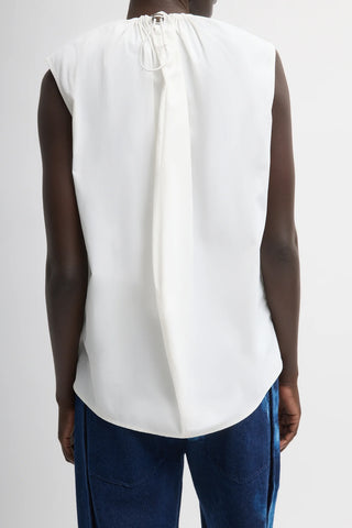 Lotte Nylon Shirred Neck Top in White