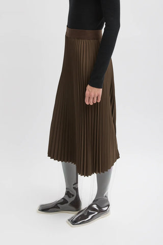 Nylon Pleating Sunray Pull On Skirt in Brown