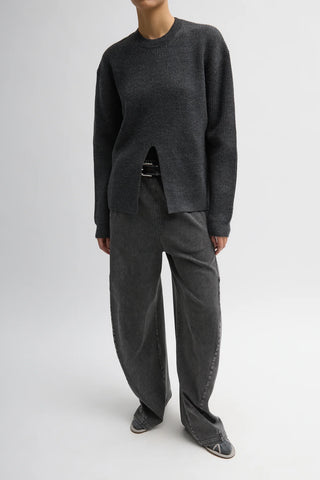 Split Front Crewneck in Dark Heather