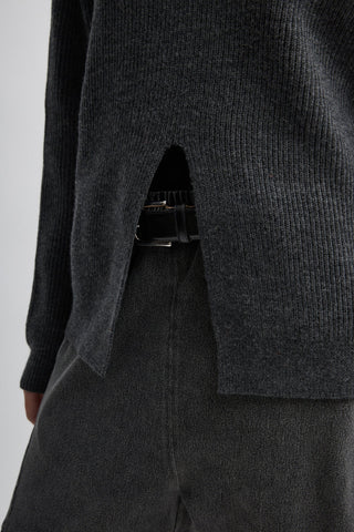 Split Front Crewneck in Dark Heather