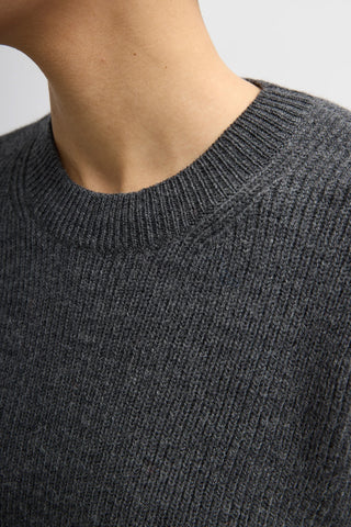 Split Front Crewneck in Dark Heather