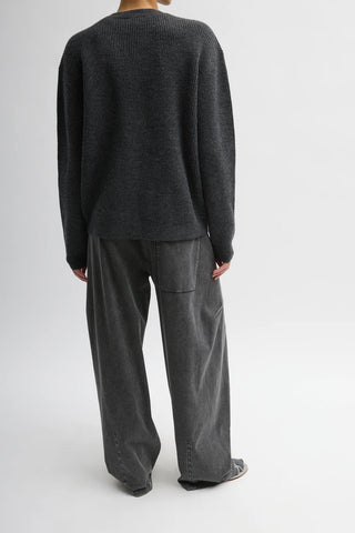 Split Front Crewneck in Dark Heather