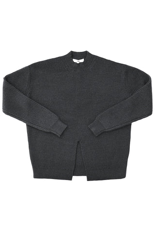 Split Front Crewneck in Dark Heather