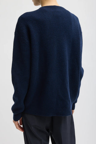 Split Front Crewneck in Dark Navy