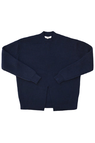 Split Front Crewneck in Dark Navy
