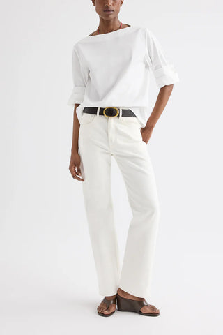 Boat Neck With Double Rolled Sleeves in White
