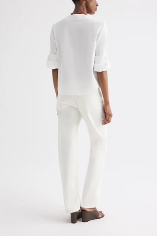 Boat Neck With Double Rolled Sleeves in White
