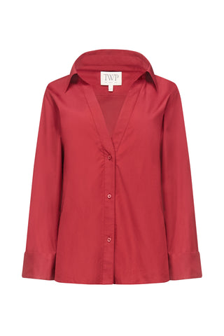 Deep V Relaxed Shirt in Karanda Red