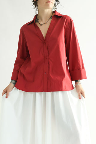 Deep V Relaxed Shirt in Karanda Red